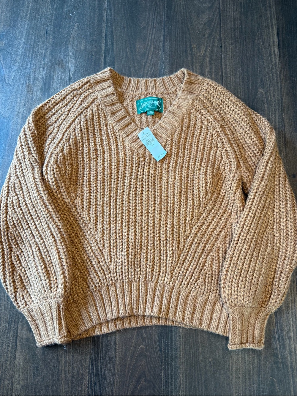 American Eagle Outfitters Tan Chunky V-Neck Sweater